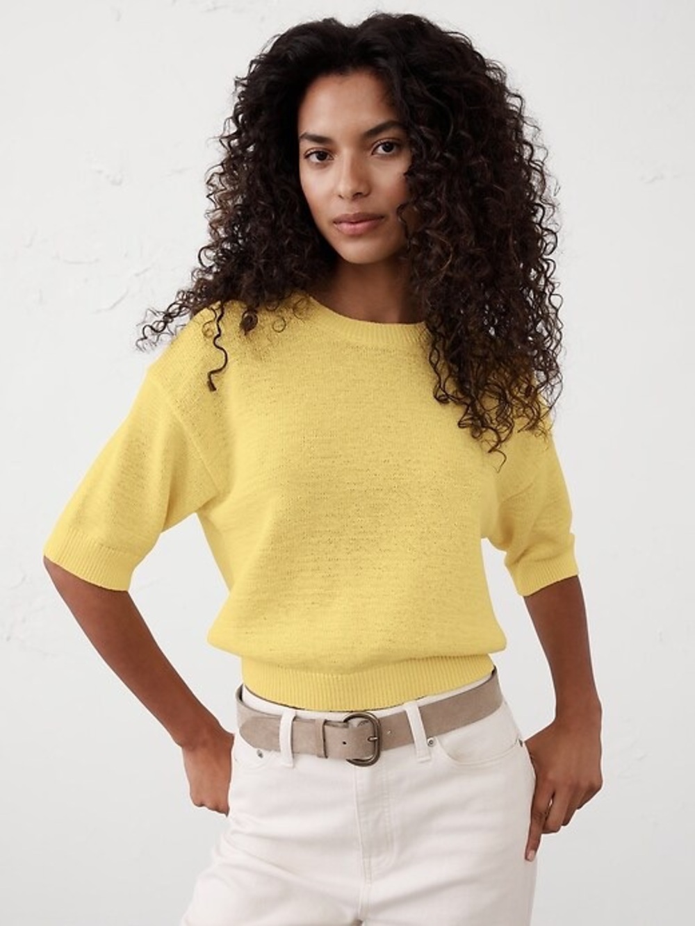 Banana Republic Soft Yellow Short-Sleeve Knit Sweater